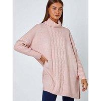 Roman Cable Knit Roll Neck Poncho Jumper - Pink