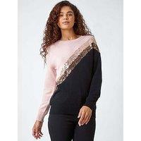 Roman Sequin Embellished Colourblock Jumper - Black