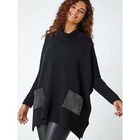 Roman Sparkle Pocket Poncho Jumper - Black