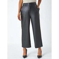 Roman Faux Leather Wide Leg Crop Trousers - Black