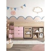 Very Home Mico Mid Sleeper Bed With Pull-Out Desk, Storage And Mattress Options (Buy & Save!) - Light Pink/Oak Effect - Bed Frame With Premium Mattress