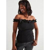 V By Very Curve Ruffle Detail Stretch Bandeau Top - Black