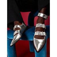 Allsaints Susan Buckle Metallic Leather Shoes - Silver