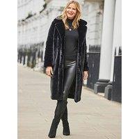 Sosandar Longline Fur Coat - Black