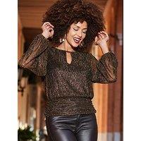 Sosandar Plisse Long Sleeve Keyhole Detail Top - Gold