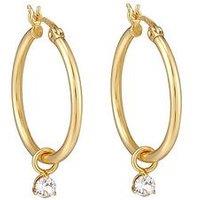 The Love Collection Gold Plated White Cz Drop Charm Huggie Earrings