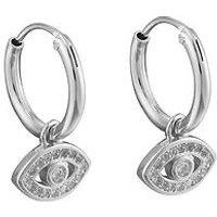The Love Collection Sterling Silver White Cz Crystal Eye Charm Huggie Earrings