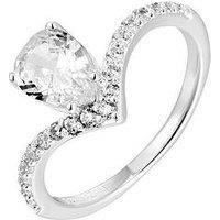 The Love Collection Sterling Silver Cz Wishbone And Pear Cut Pave Engagement Ring
