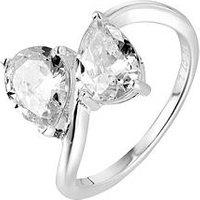 The Love Collection Sterling Silver Toi Et Moi Double Pear Wrapped Cz Engagement Ring