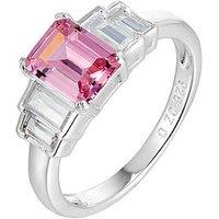 The Love Collection Sterling Silver Pink Emerald Cut Cz Engagement Ring With White Cz Stones