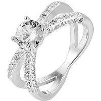 The Love Collection Sterling Silver Solitaire Cz Criss Cross Pave Engagement Ring