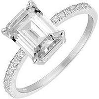 The Love Silver Collection Sterling Silver Pave Classic Emerald Cut Cz Engagement Ring