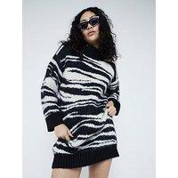River Island High Neck Animal Print Jumper Dress - Light Beige