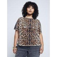 Ri Plus Sequin Animal Print Tee - Light Beige