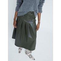 River Island Pu Pleated Midi Skirt - Dark Green