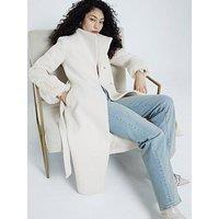 River Island Faux Fur Cuffed Wool Coat - Cream