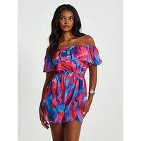 Quiz Pink Marble Print Bardot Playsuit