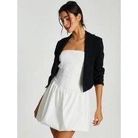 Quiz Shawl Collar Crop Jacket - Black