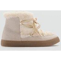 Mango Girls Faux Fur Ankle Boots - Beige