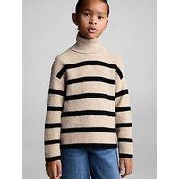 Mango Girls Striped Roll Neck Knitted Jumper - Beige