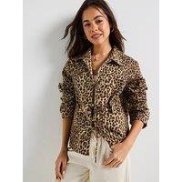 Vero Moda Leopard Print Tie Front Denim Jacket - Multi
