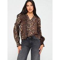 Vero Moda Leopard Print V Neck Top - Multi