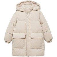 Mango Girls Longline Padded Coat - Beige