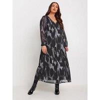 Yours Curve Balloon Sleeve Mesh Maxi Dress - Grey