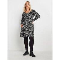Yours Curve Shirred Panel Tea Dress - Grey