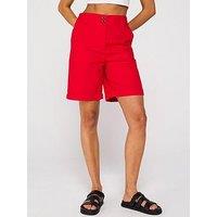 Everyday Poplin Longline Shorts - Washed Red