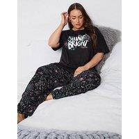 Yours Curve Shine Bright Wide Leg Pj Set - Black