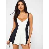 Everyday Contrast Panel Illusion Swim Dress - Black/White
