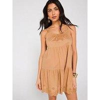 V By Very Broderie Hem Tiered Beach Dress - Natural