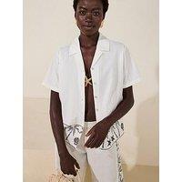 V By Very Border Print Short Sleeved Beach Shirt - White