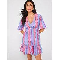 V By Very Jacquard Stripe Beach Mini Dress - Multi