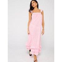 V By Very Frill Detail Maxi Beach Dress - Light Pink