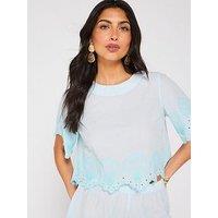 V By Very Shell Embroidered Hem Top - Blue