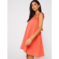 V By Very Frill Shoulder Tie Back Cheesecloth Mini Dress - Orange