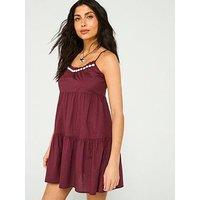 V By Very Shell Trim Tiered Beach Mini Dress
