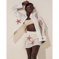 V By Very Sea Embroidered Co Ord Beach Shirt - Cream