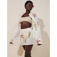 V By Very Sea Embroidered Co Ord Beach Shorts - Cream