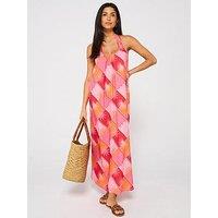 V By Very Halter Bow Back Printed Midi Beach Dress - Print