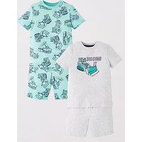Mini V By Very Boys 2 Pack Digger All Over Print Shortie Pyjama Set
