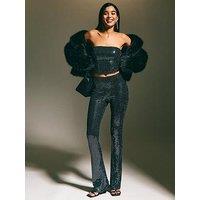 New Look Sequinned Stretch Flared Trousers - Black