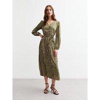 New Look Pattern Satin Midi Dress - Green/Print