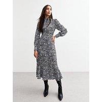 New Look Zebra Crepe Midi Dress - Black