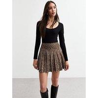 New Look Leopard Print Jacquard Mini Skirt - Brown