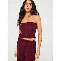V By Very Crinkle Bandeau Co Ord Top - Dark Red