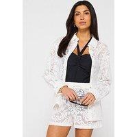 V By Very Sheer Lace Oversized Beach Shirt - White