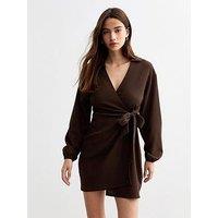New Look Collar Wrap Mini Dress - Brown